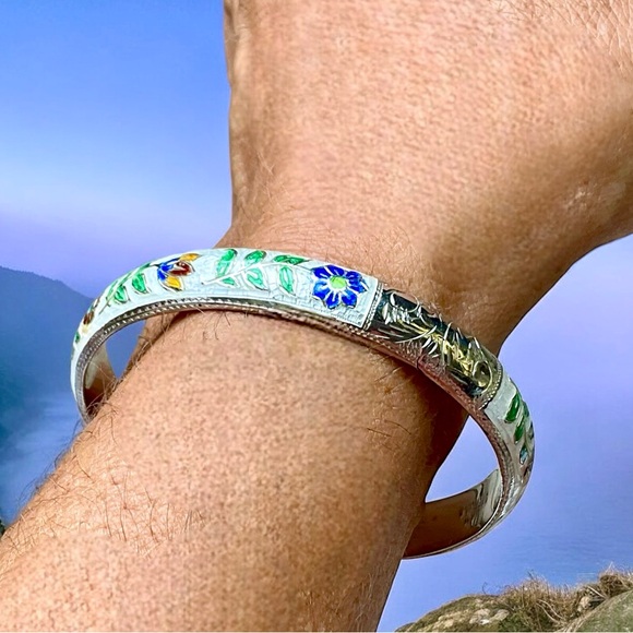 🌺Vintage Sterling Guilloche Enamel Bracelet - Picture 15 of 16